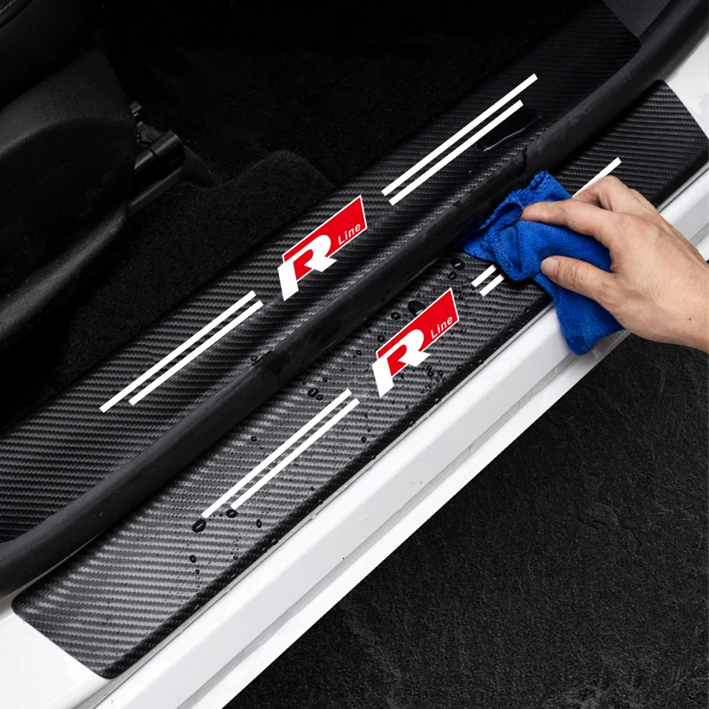 5Pcs Car Door Sill Sticker Anti-scratch Protection Decals For VW R Line GTI Atlas Jetta Touareg Variant Golf Polo Taos Nivus Pas