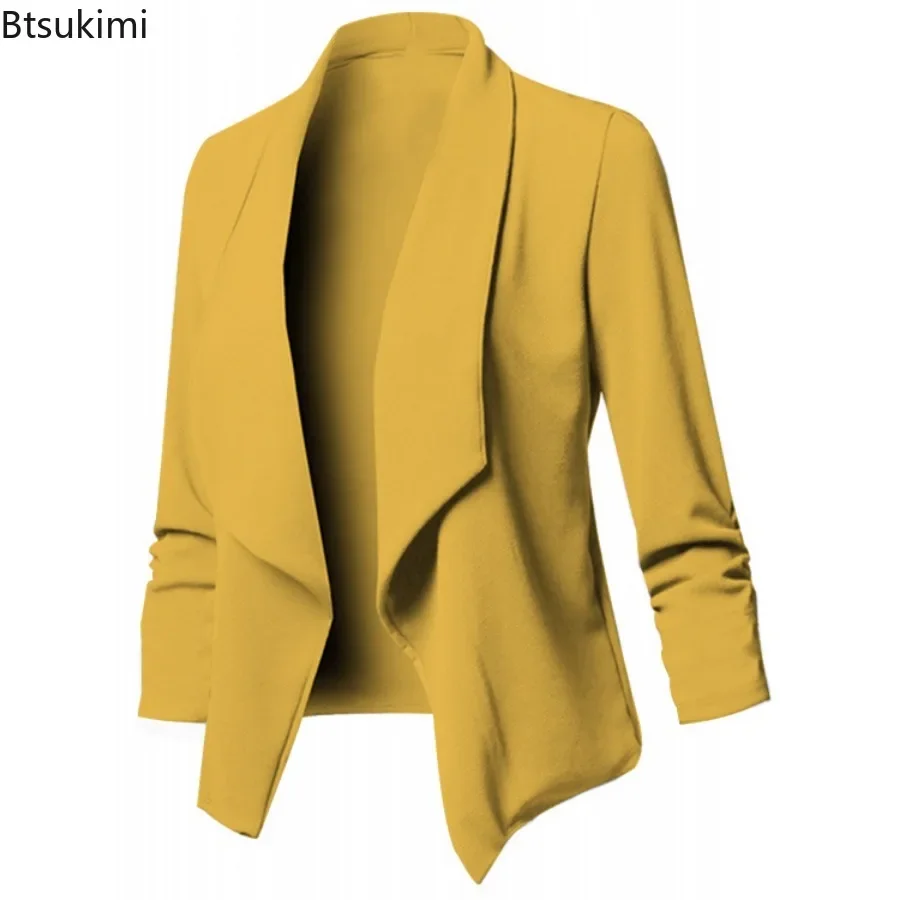 Chaqueta de oficina de negocios para mujer, traje informal de manga larga, con solapa y frente abierto, color liso, a la moda, combina con todo