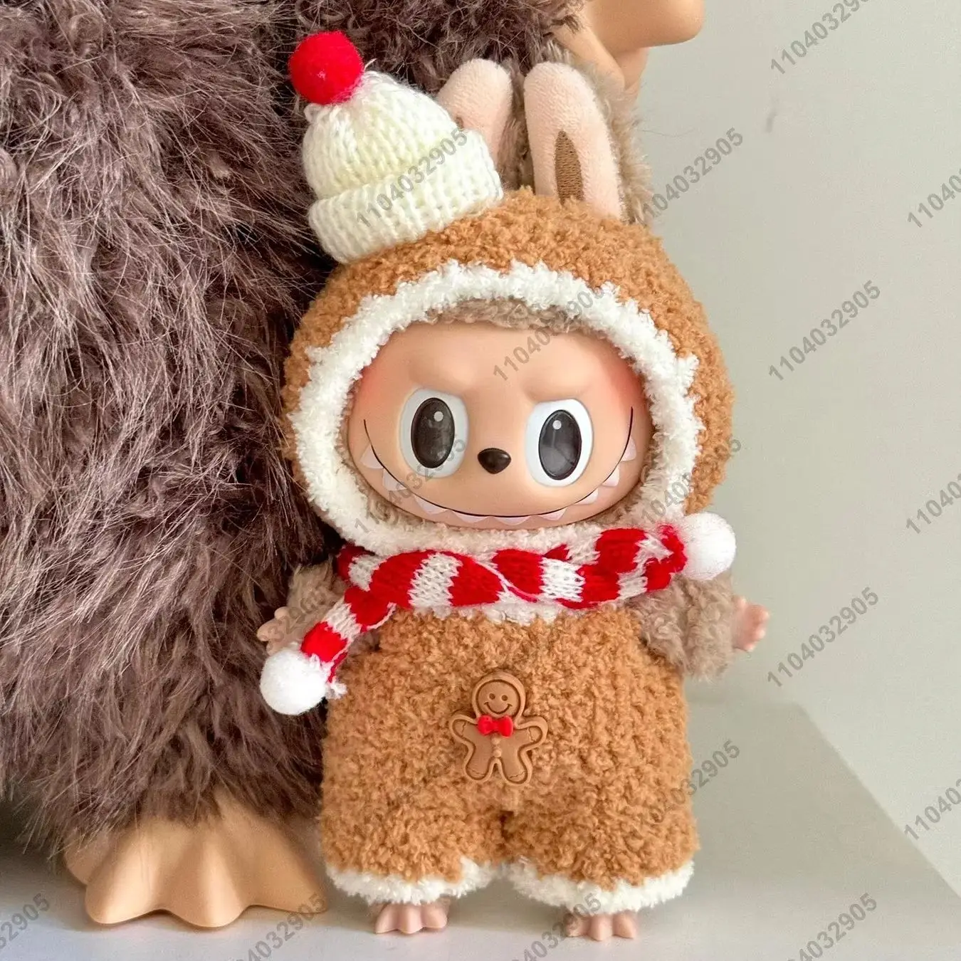 

For Labubu The Monster Clothes Gingerbread Man Christmas Costume 1:1 Replica Vinyl Face Doll Action Figure Bag Charm Pendant