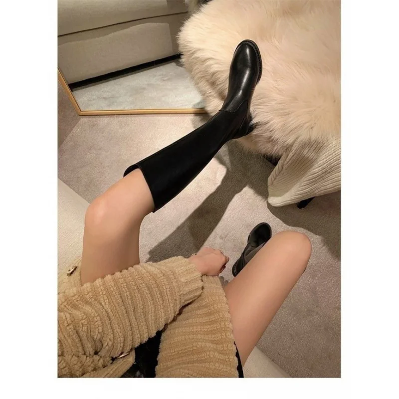 

Plush Lined Mid Heel Boots for Women 2025 Winter New, Comfortable Round Toe Chunky Heel Rear Zipper Mid Calf Boots