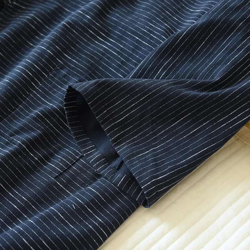 Spring And Summer New Style Japanese Kimono Men\'s Bathrobe 100%Cotton Striped Nightgown Plus Size Yukata Home Sweat Steaming Set
