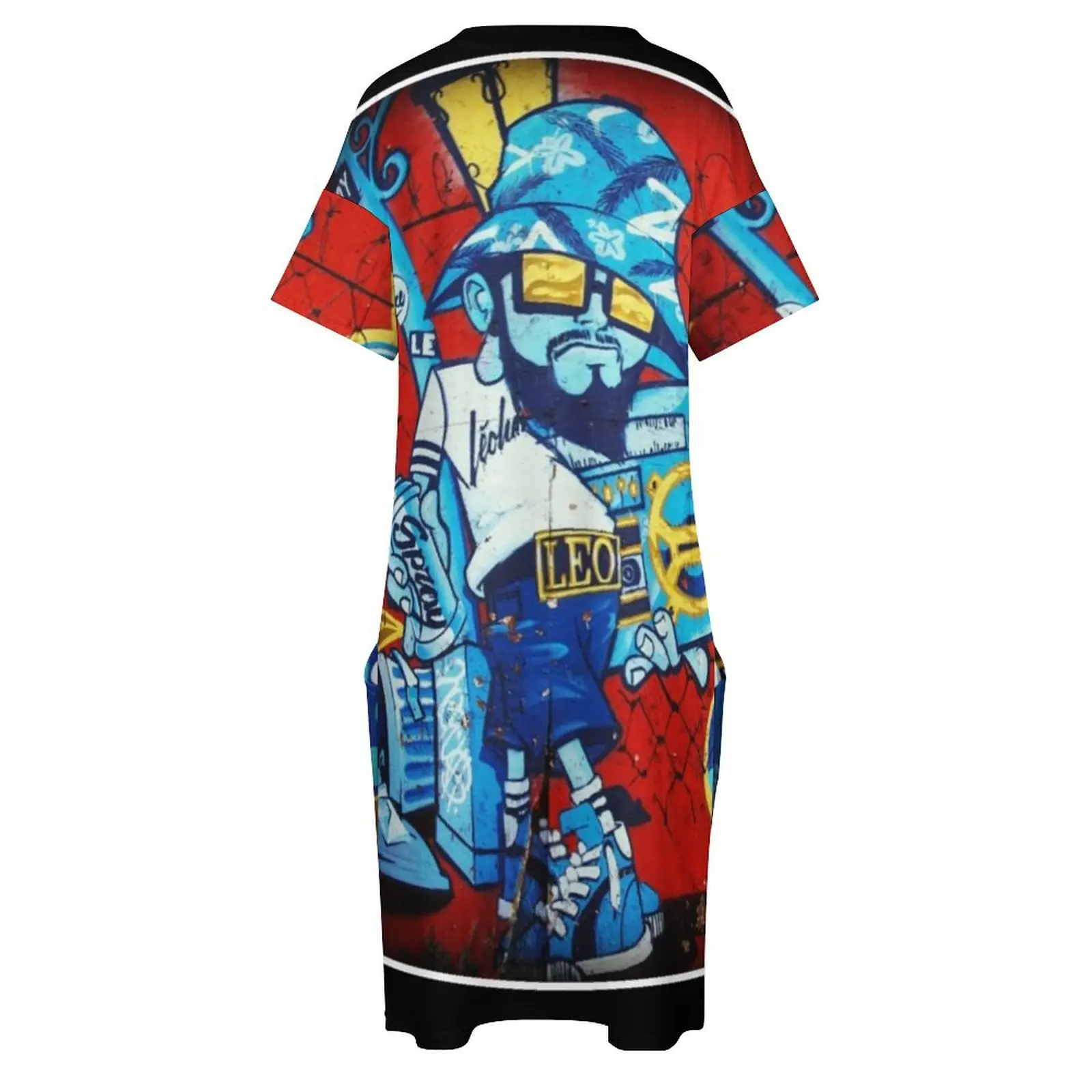 Vestido holgado de estilo b-boy para mujer, ropa de graduación con estampado de grafiti de la vieja escuela de 80 pulgadas, 2024, novedad de 2024