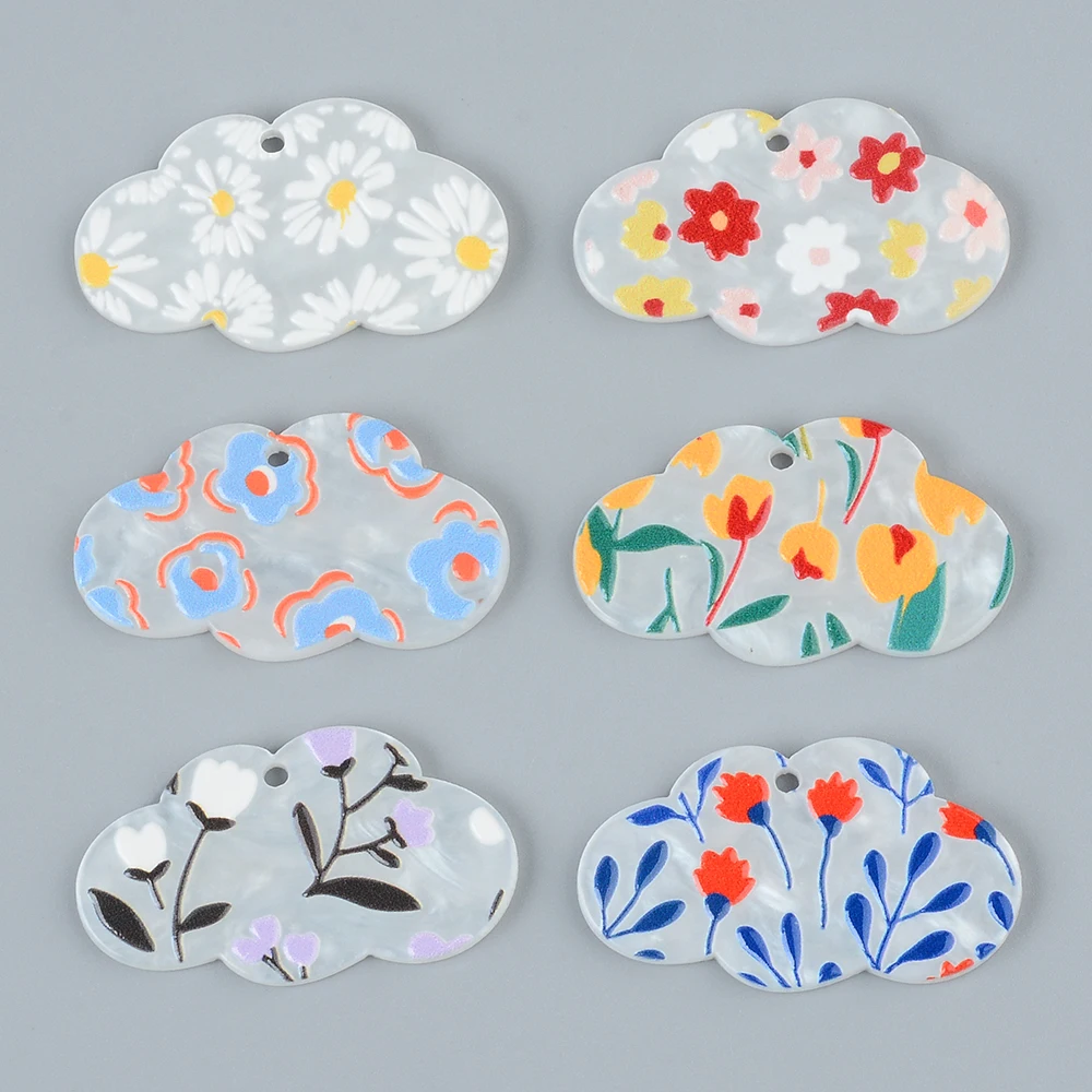6pcs/lot Cute Flower Cloud Shaped Acrylic Pendant Jewelry Accessory Handmade Connector DIY Earrings Component for Women Men