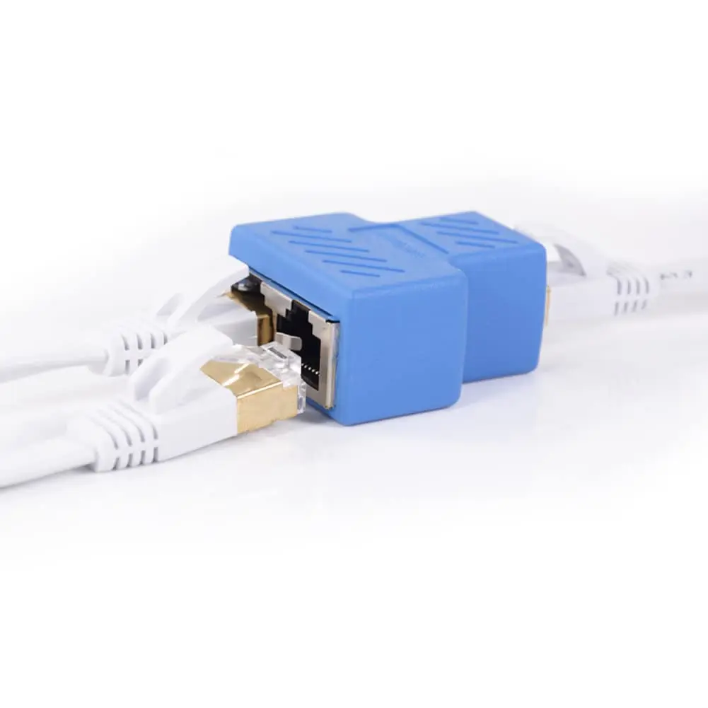 2PCS RJ45 1 in 2 Out Converter STP UTP Cat6 8P8C Female to Female Splitter Network Ethernet Switcher Adapter Connector Blue