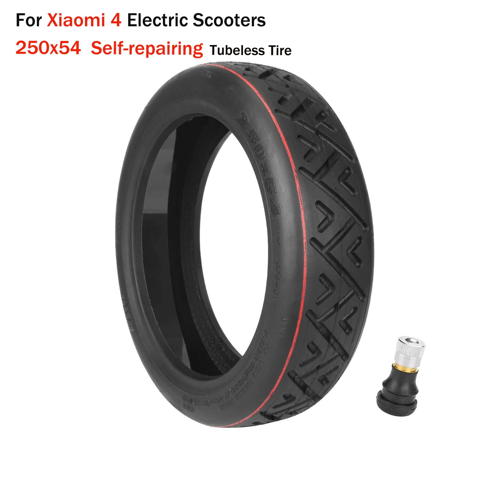 Ulip Tubeless Tire of e Scooter Self-repairing with Goo & Valve 10 Inch 250*54 for Xiaomi 4/4 Pro/4Lit Front & Rear Rubber Tyre