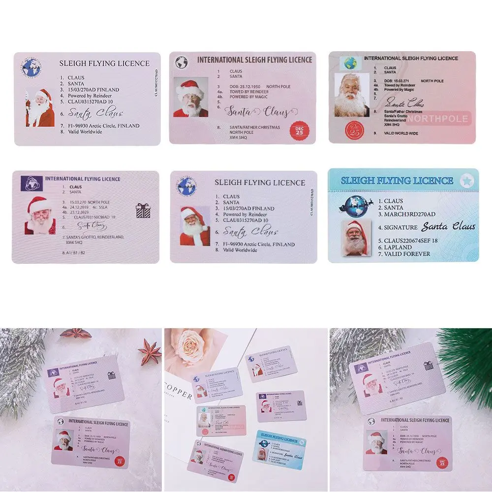 Xmas Ornaments Children Plastic Card Kids Gift New Year Santa Claus Greeting Card Sleigh Licence Flying Licence