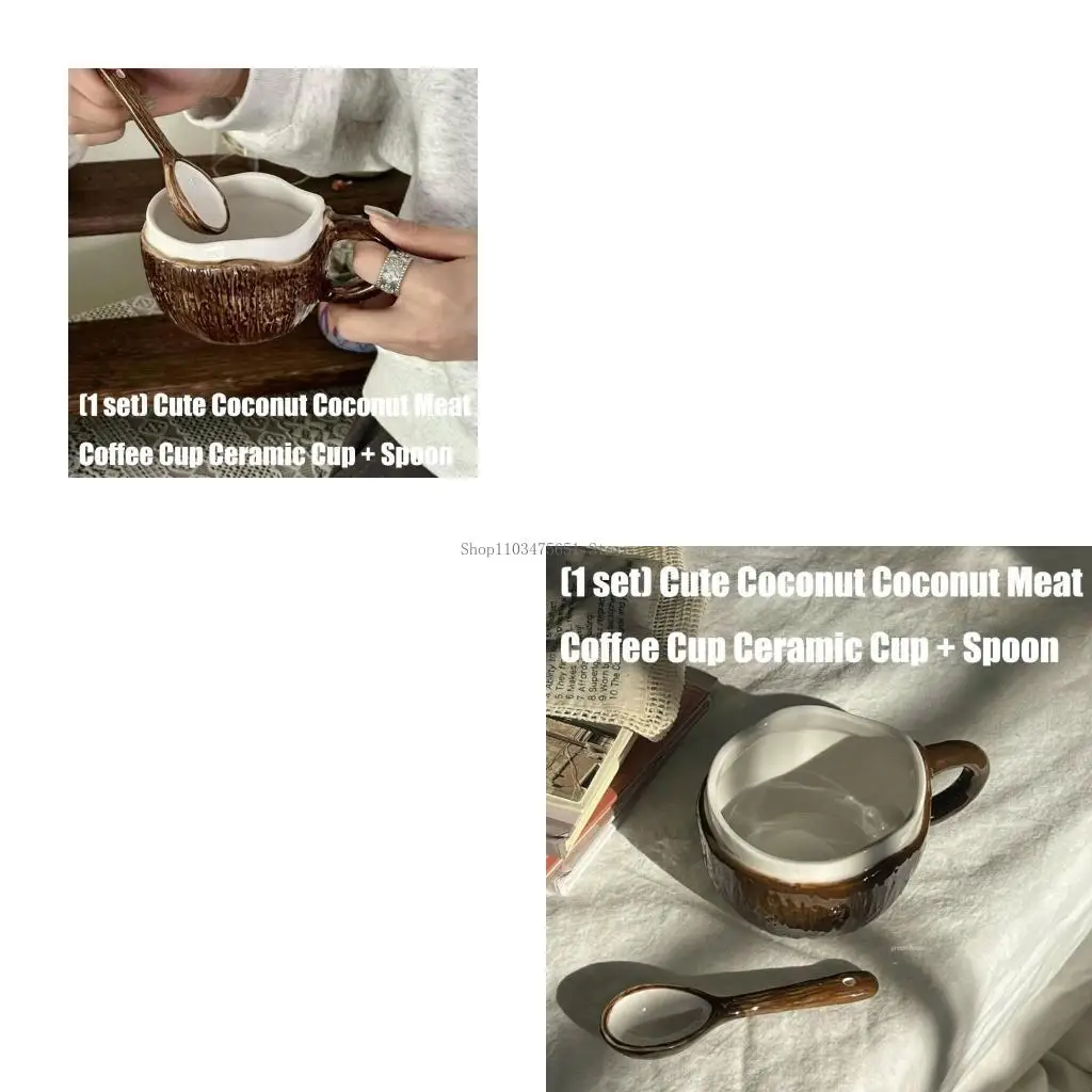 

Кокосовые орехи Дизайн керамическая кружка с ложкой теплоизоляционной кухни необходима