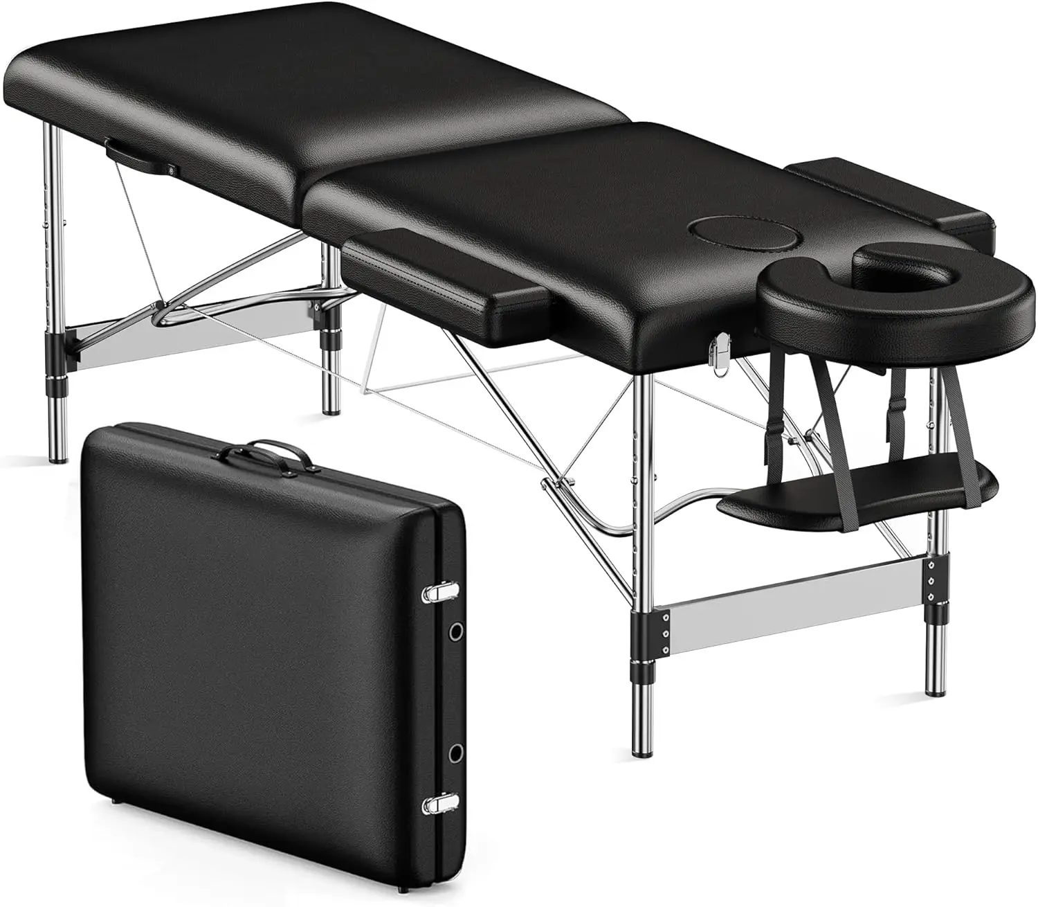 

Massage Table Portable, 2-Fold Lash Bed with Side Pocket, Adjustable Height, Sturdy Aluminum Frame