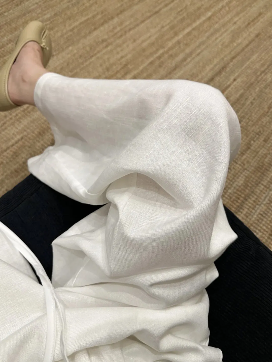

plus Size Women's White Linen Wide Leg Pants Summer New Casual Drape Cotton Linen Loose Fit High Waist Straight Leg Trousers