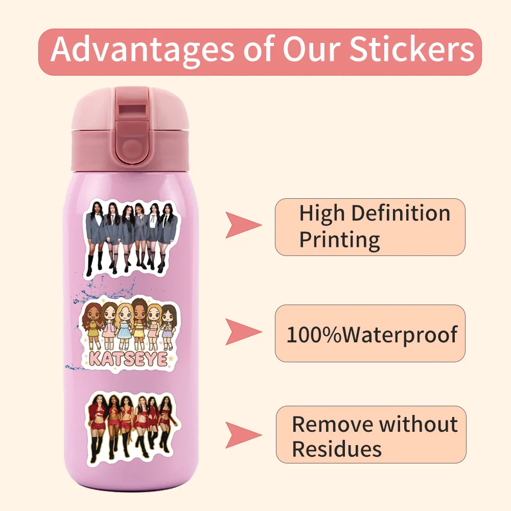 60/120PCS New Katseye Kpop Girl Group Graffiti Stickers Decoration Luggage Phone Guitar Scraphbook Waterproof Sticker Kid Toy
