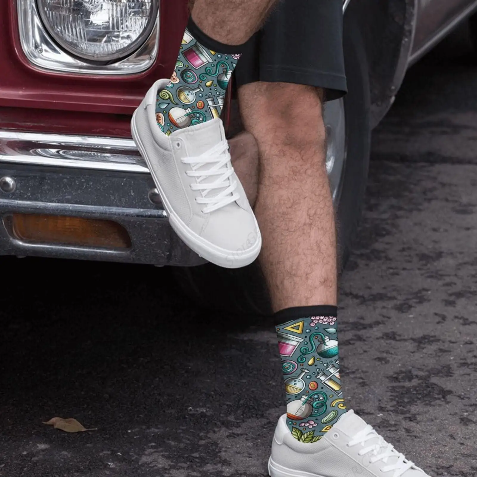 Cartoon Cute Science Scientific Chemical Chemistry Fun Crew Socks Fashion Comfortable Men And Women Crazy Dress Socks