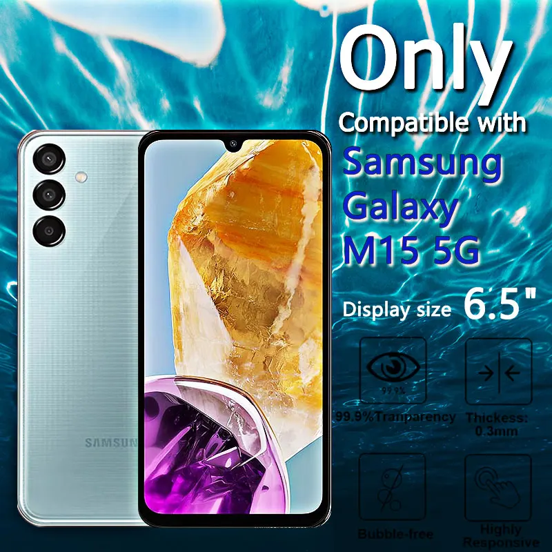 1-4 قطعة حامي الشاشة لهاتف جالاكسي M15 5G سامسونج الزجاج المقسى كريستال 9H عالية الألومنيوم المضادة للخدش حافظة بصمة صديقة