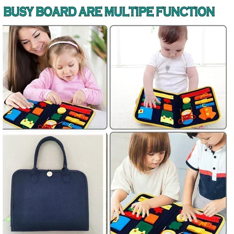 Montessori Busyboard Educacional para Crianças, Habilidades Básicas de Vida, Aprendendo Busy Board Toys, Malas Sensoriais, Toddlers Training Development