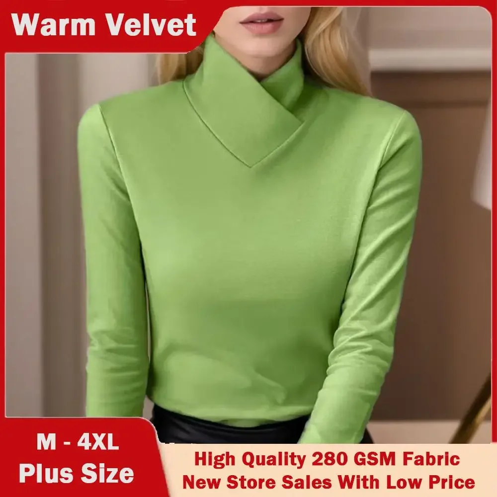 

2024 модная осенне-зимняя Женская водолазка, бархатная стрейчевая рубашка, женская футболка с длинным рукавом, теплый базовый пуловер, топы