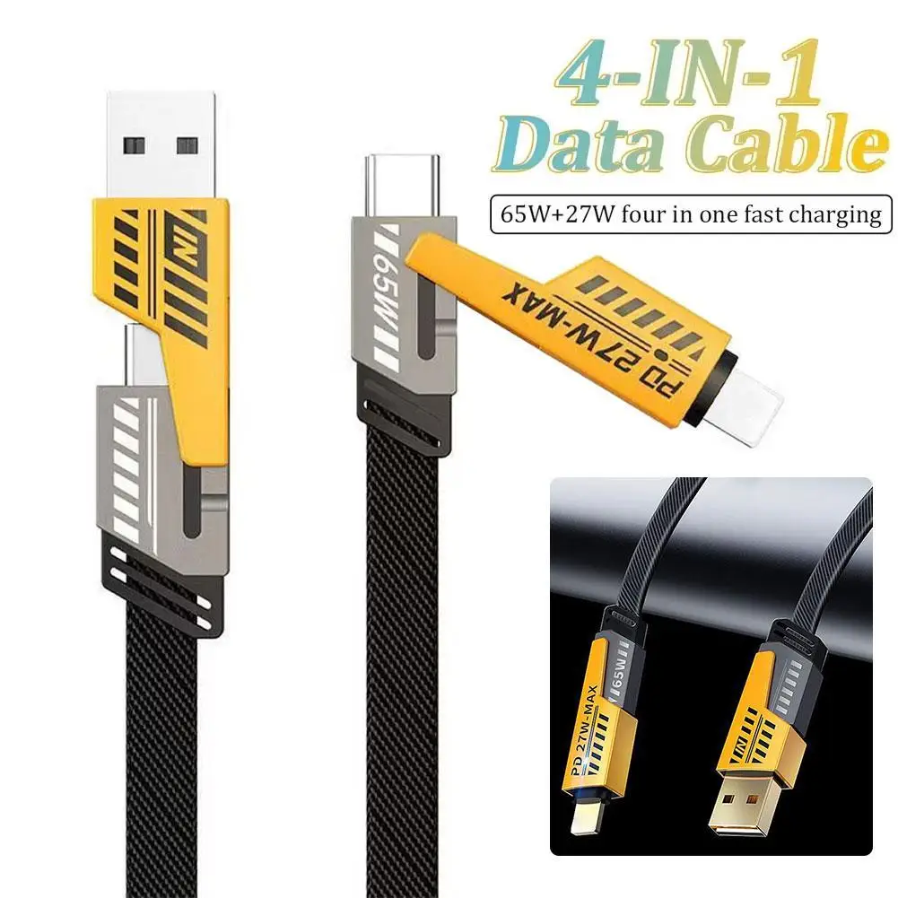 4 In 1 65W+27W Fast Charge Cable Dual-head Type-c Multi-functional 1m/2mFast Charging Data Wire For IPhone Laptop