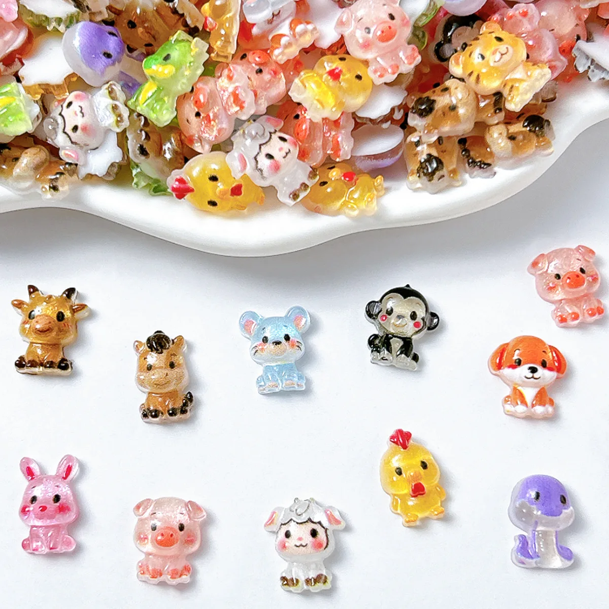 100pcs 12 animal zodiac signs Nail Accessories Cute Resin Wearing Armor Accessories Cream Gel DIY Accessories - view 4