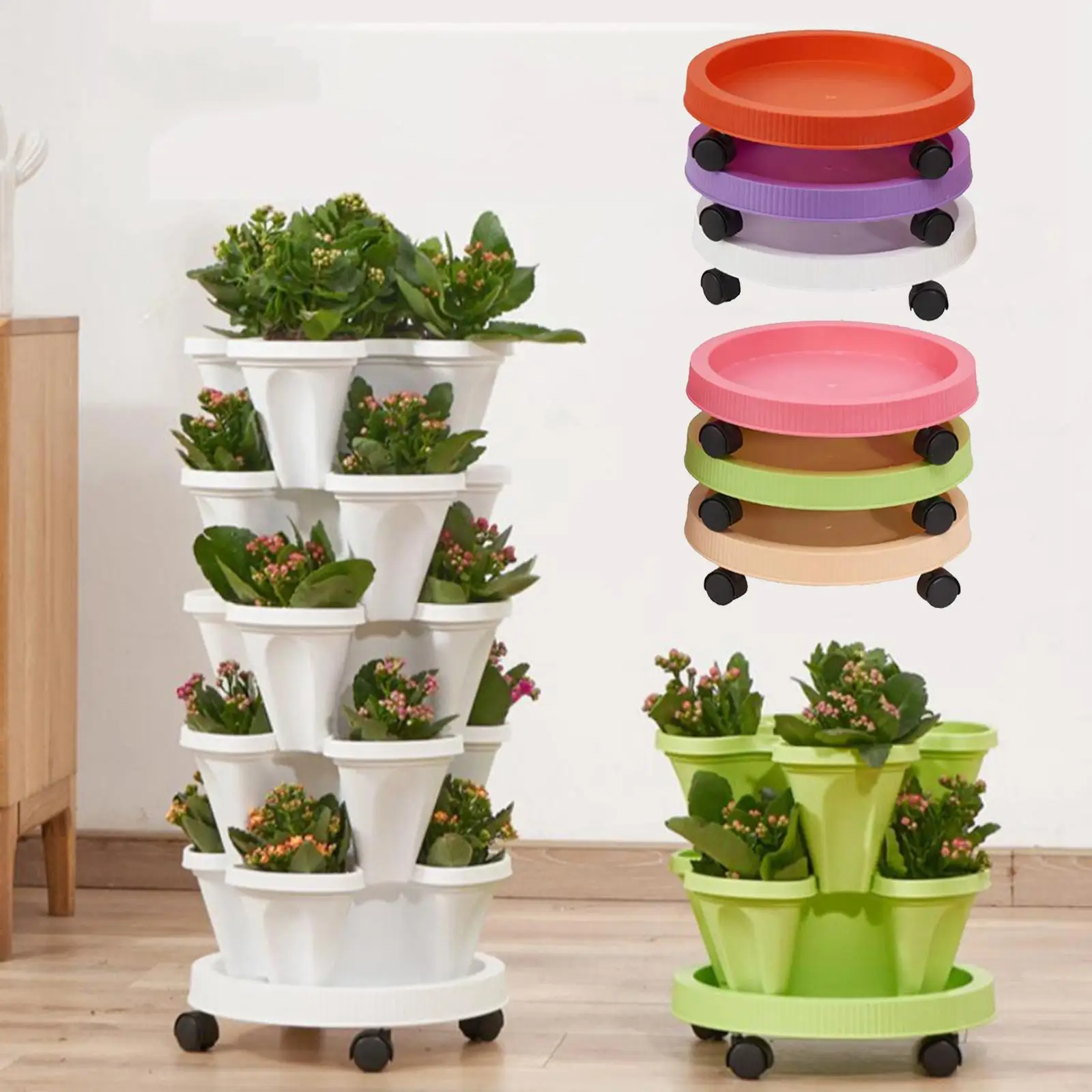 

Flower Pot Tray with Wheels Flexible Plant Saucer 33cm Dia. for Home Office