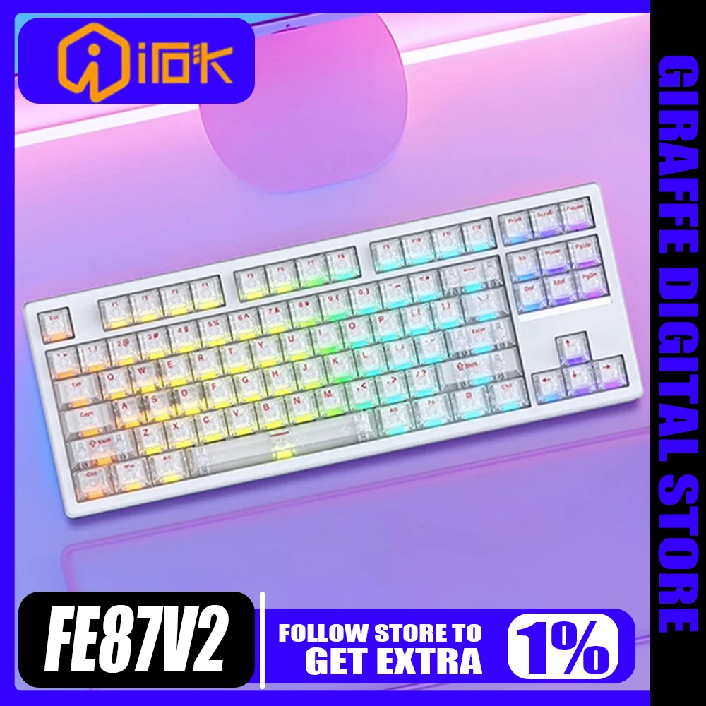 

IROK FE87 V2 IMC Mechanical Keyboard Three-mode Dual 8K Polling Rate 0.125ms Low Latency E-sports Gaming Keyboards Support SOCD