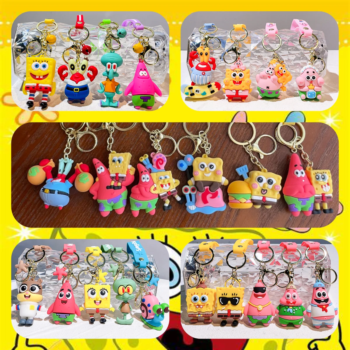 Cartoon SpongeBob SquarePants Silicone Keychain Figure Patrick Star Squidward Tentacles Car Keyring Creative Christmas Gifts