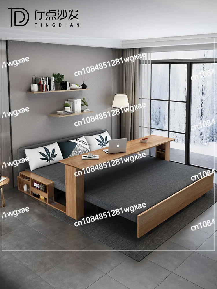 Sofa Bed Dual-purpose Solid Wood Foldable for Sitting and Sleeping, Simple Sliding Storage, Multi-functional Sofa for Two People