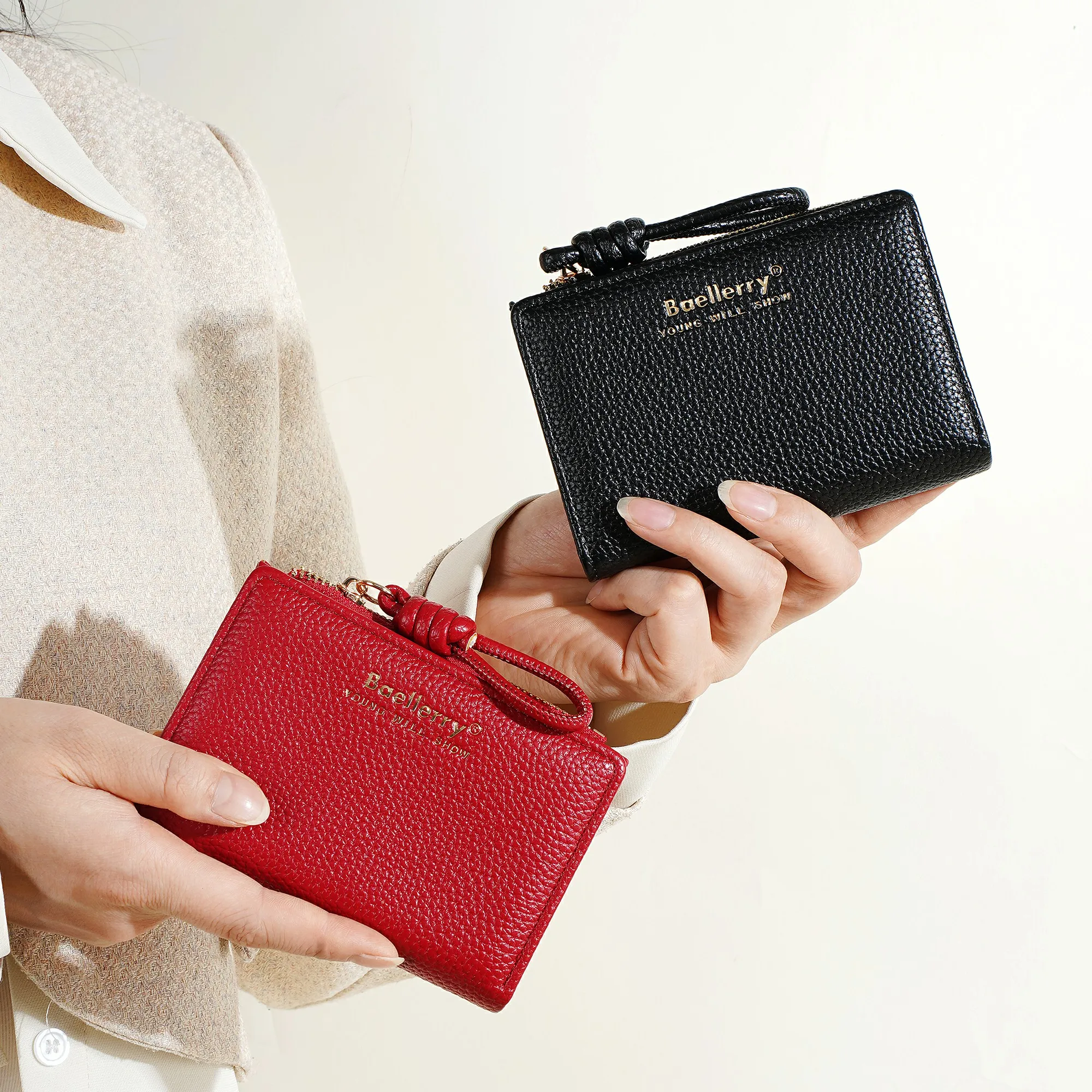 1 Stück – Baellerry Damen-Kurzgeldbörse, aus PU-Leder mit Handgelenkschlaufe, lässige Geldbörse mit Lychee-Muster, leicht, elegant, minimalistischer Stil, Alltagsgeldbörse – Detail 35