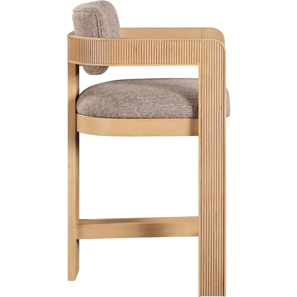 مقعد مجموعة آرت ديكو ستايل ساشا مصنوع من قماش الكتان البني الغني مع نسيج بلونين وخشب صلب