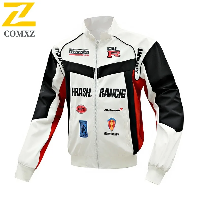 

Men's Vintage Baseball Biker Jacket Racing Style PU Leather Coat Waterproof Windproof Loose Motorcycle Outerwear Fit Spring Fall