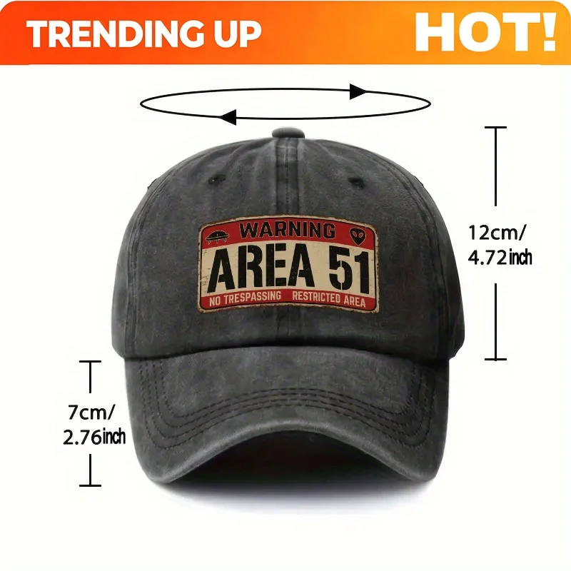 Customization 1pc Adjustable Baseball Cap, Warning Alien Area 51 Polyester Duckbill Cap Men Women Outdoor Hat, Retro Printed