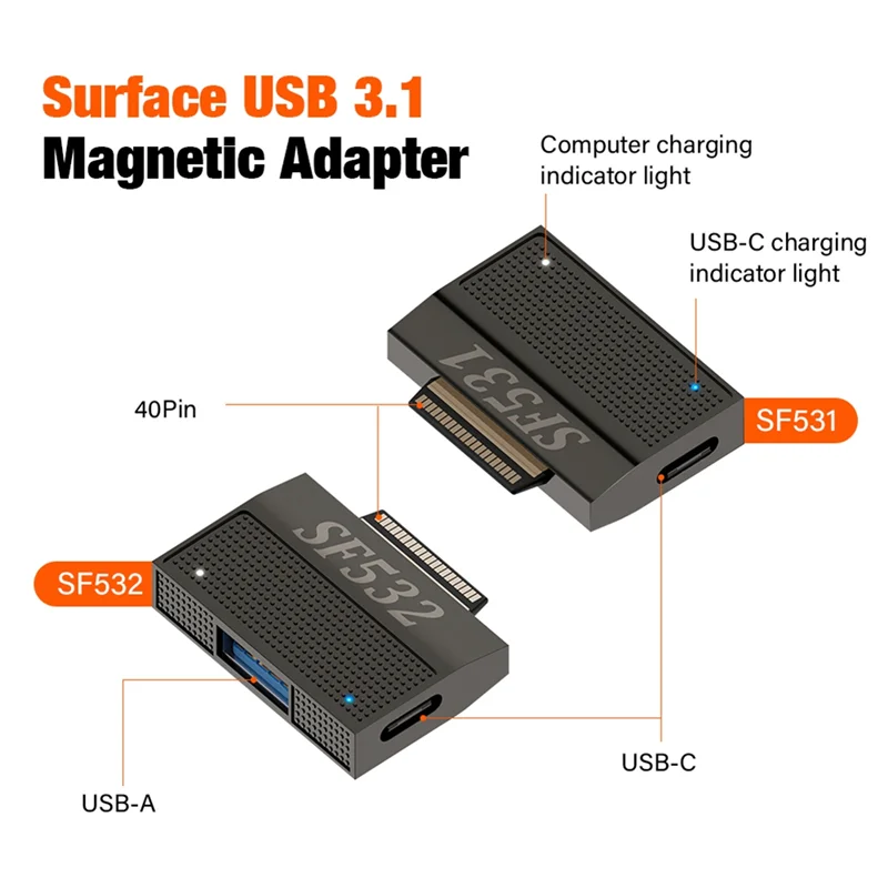

45W PD Magnetic Fast Charging Adapter Converter For Microsoft Surface Pro X 8 7 6 5 4 3 Go Book USB Charger HUB