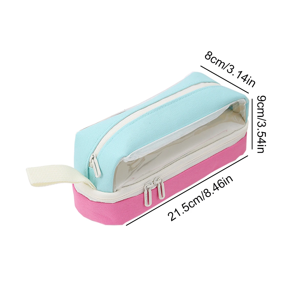 Transparent Window Large Capacity Double Zipper Pencil Case Color Block Stationery Organizer For Students Back To School