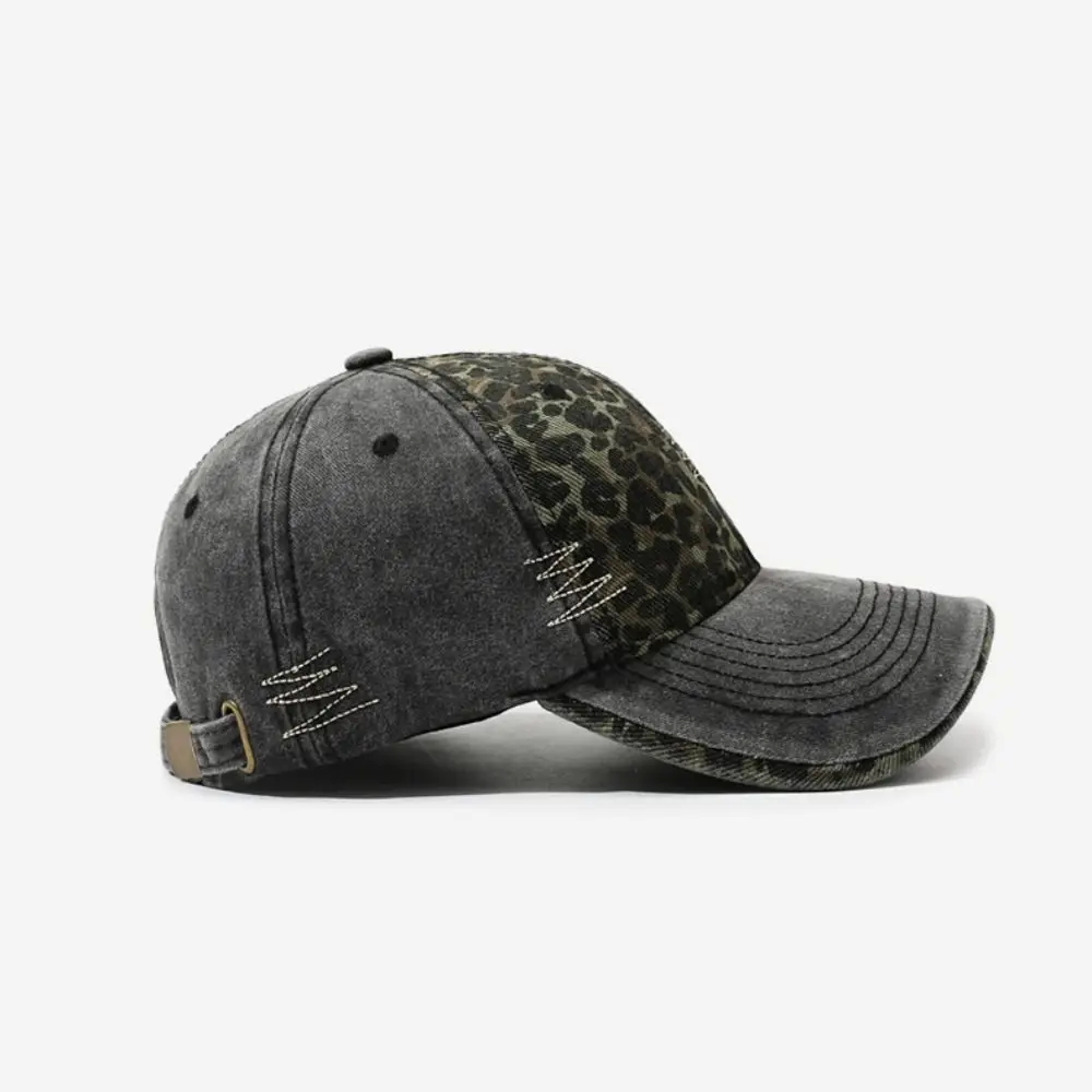 Sunday Foreve Embroidered Leopard Patchwork Baseball Cap Washed Cotton Distressed Peaked Cap Sunscreen Adjustable