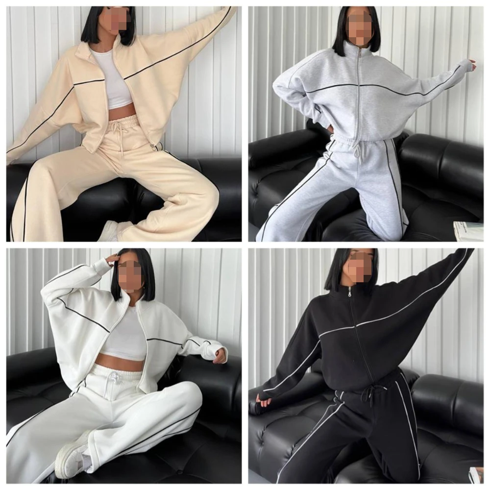 

Женская одежда, комплект из 2 предметов, повседневные спортивные костюмы, кардиган с длинными рукавами и полувысоким воротником, свитер, брюки, спортивный костюм, женская одежда