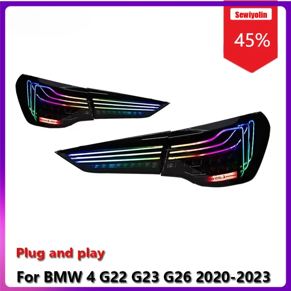 

Sewiyolin Автомобильные аксессуары Светодиодный задний фонарь для BMW 4 2020-2023 G22 G23 G26 425I M4 DRL Противотуманные задние фонари прицепа Поворотный сигнал Voitu