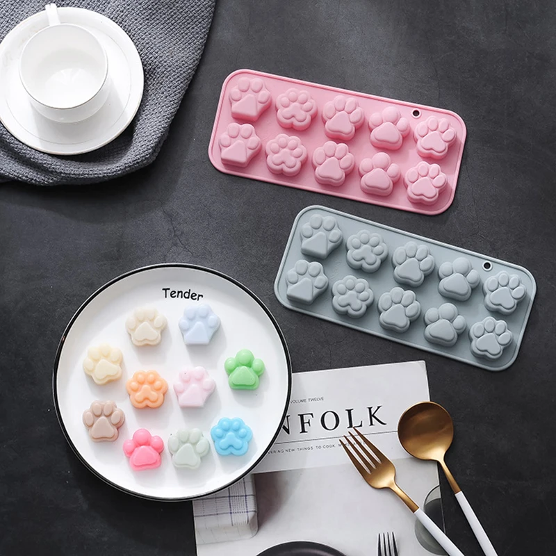 

Cartoon Cat Paws Silicone Mould 10 Grids Dog Paws Candy Gummy Chocolate Fondant Mold For Cake Topper Decorating DIY Tools