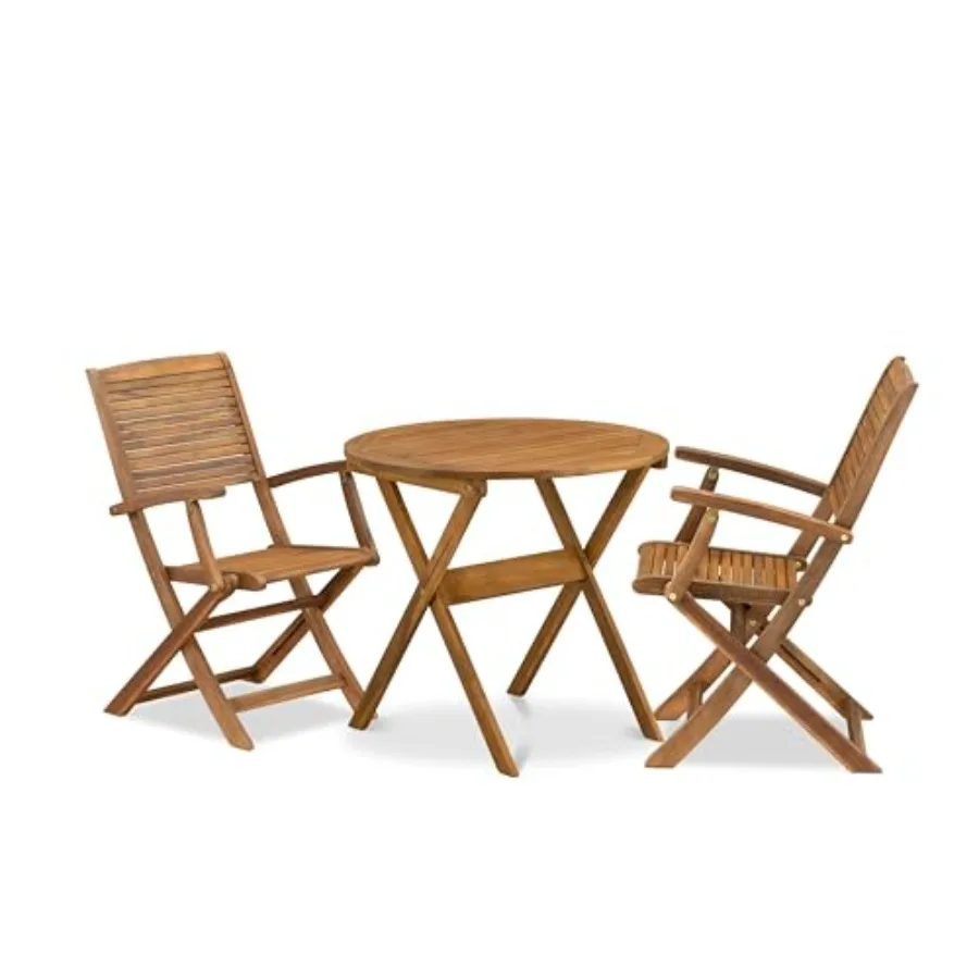 3-teiliges Terrassen-Bistro-Set für den Außenbereich mit rundem Couchtisch aus Akazienholz und 2 Klappsesselstühlen, 30 x 30 Zoll, Natur