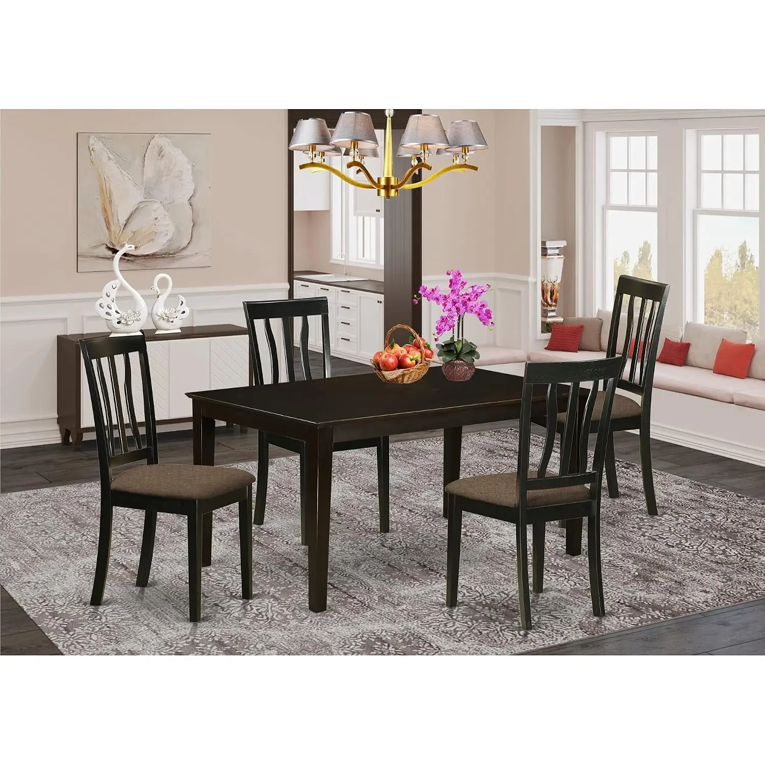 Rectangle Dining Room Table & 4 Linen Upholstered Chairs 5 Piece Dining Set 36x60 Inch, Customized