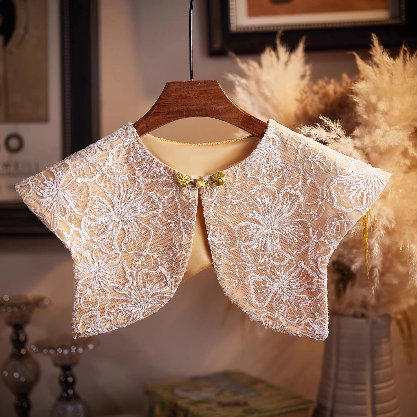 

Женская винтажная вышивка цвета шампанского, пашмина, женская перфорация, шаль для вечеринки, плащ, воротник R3298