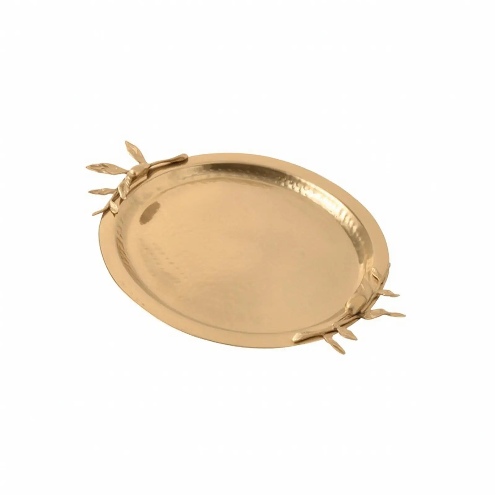 Oval Decorative Copper Tray Gold Tone Leaf Pattern Textured Surface Tray for Vanity Cosmetics Organizer Coffee Table Decor