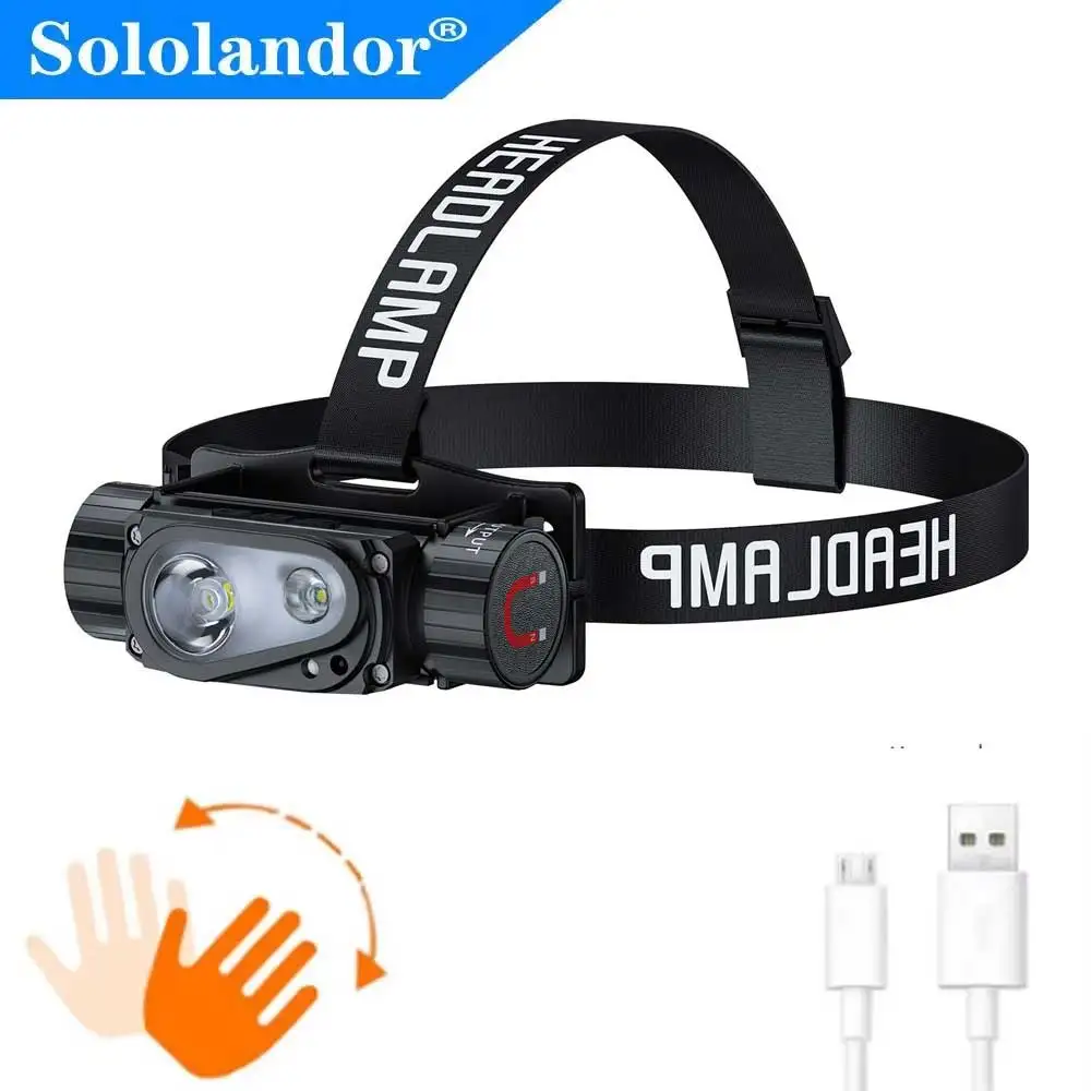 

LED Headlamp Sensor Headlight Flashlight 18650 21700 USB Rechargeable Outdoor Head Lamp Torch 10 Lighting Modes Work Light