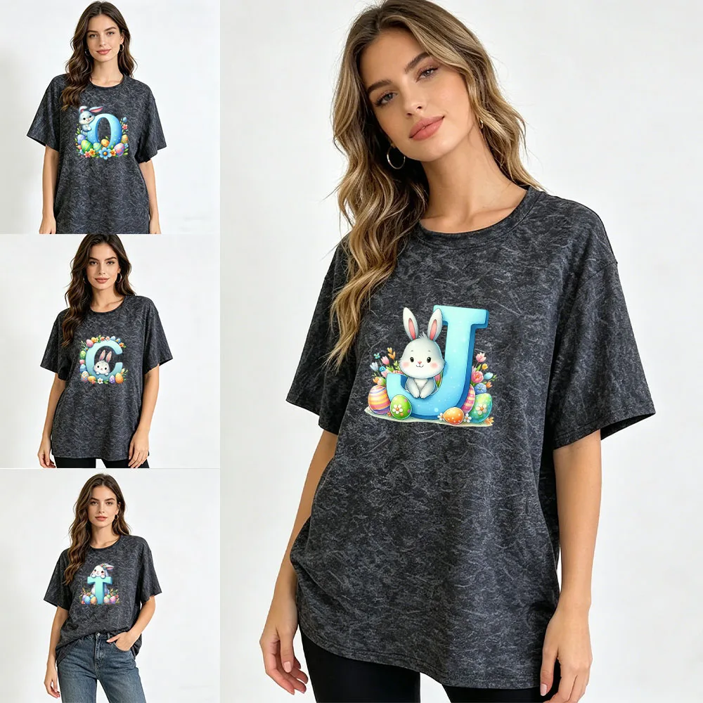 Women New Summer Round Neck Short Sleeve T‑Shirt Initials pattern Casual Comfortable Loose Streetwear Couple Matching Tees Tops