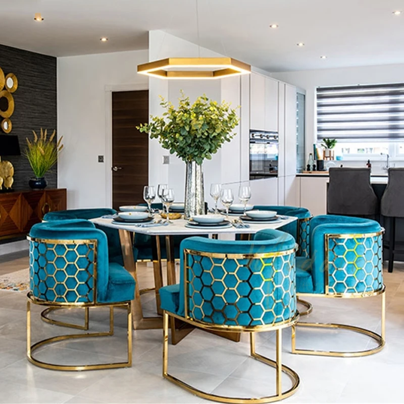 سعر المصنع بالجملة مطعم مقهى الأثاث مطعم الذهب معدن المخملية الوردي كرسي طعام غير رسمي #2