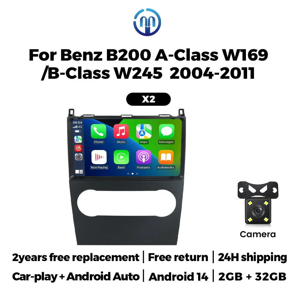 Android 14 Carplay android auto Voor Benz B200 A-Klasse W169 B-Klasse W245 2004-2011 auto intelligente systeem Multimedia Speler GPS
