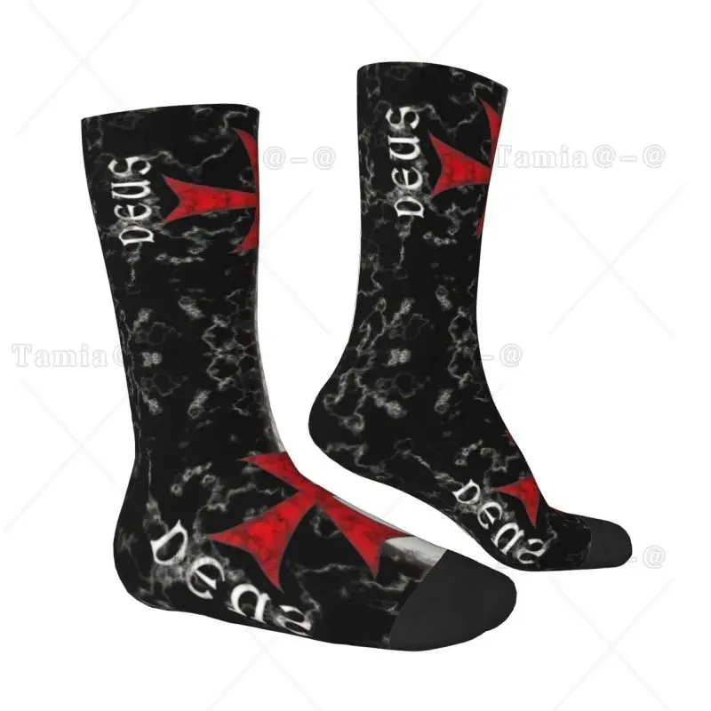 Harajuku Deus Vult Crusader Cross Marble Pattern Socks Women Men Warm 3D Printed Knights Templar Sports Basketball Socks