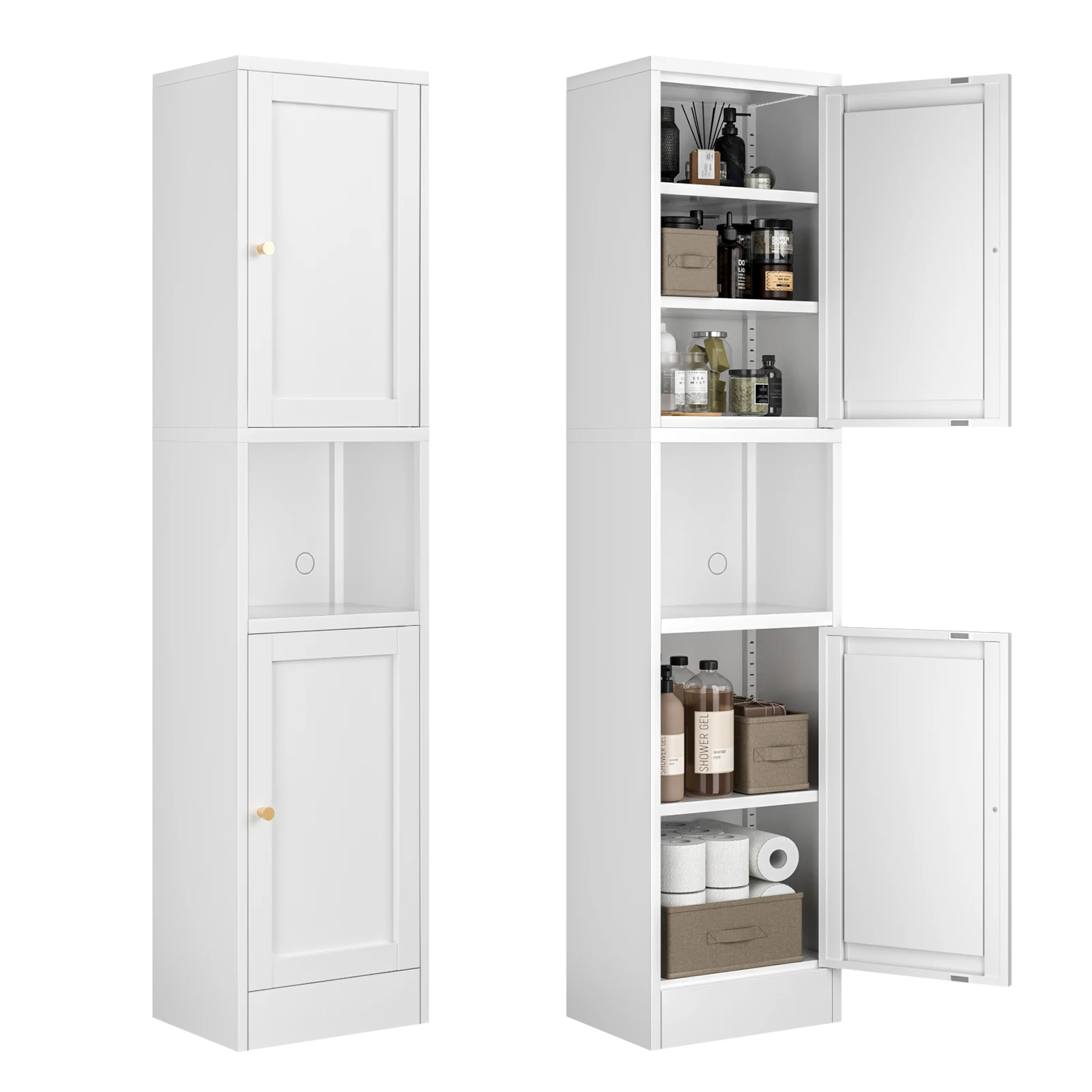 Tall Bathroom Storage Cabinet,Slim Floor Metal Cabinet, Freestanding Narrow Sideboard Organizers for Small Spaces,White