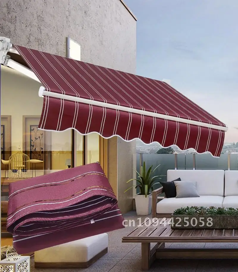 Outdoor Retractable Fold Telescopic Awnings Claret+White Balcony Veranda Gazebo Anti-UV Sun Shade Rainproof Canopy Shed Cloth