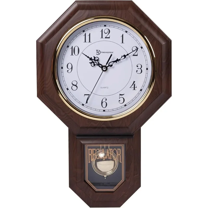 

Essex Westminster Chime Faux Wood Pendulum Wall Clock, 17.5" x 11.25", Walnut