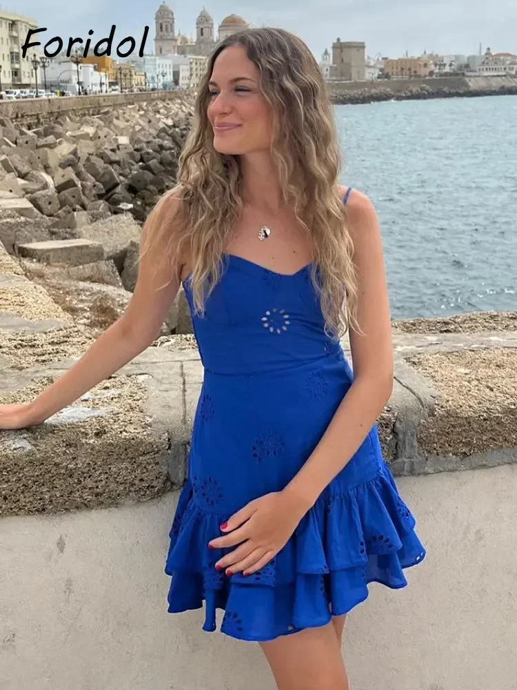 Foridol-Mini vestido de encaje de algodón para mujer, vestido veraniego para fiesta, liso, para playa, con cremallera, corto, Sexy, para fiesta, bata de playa