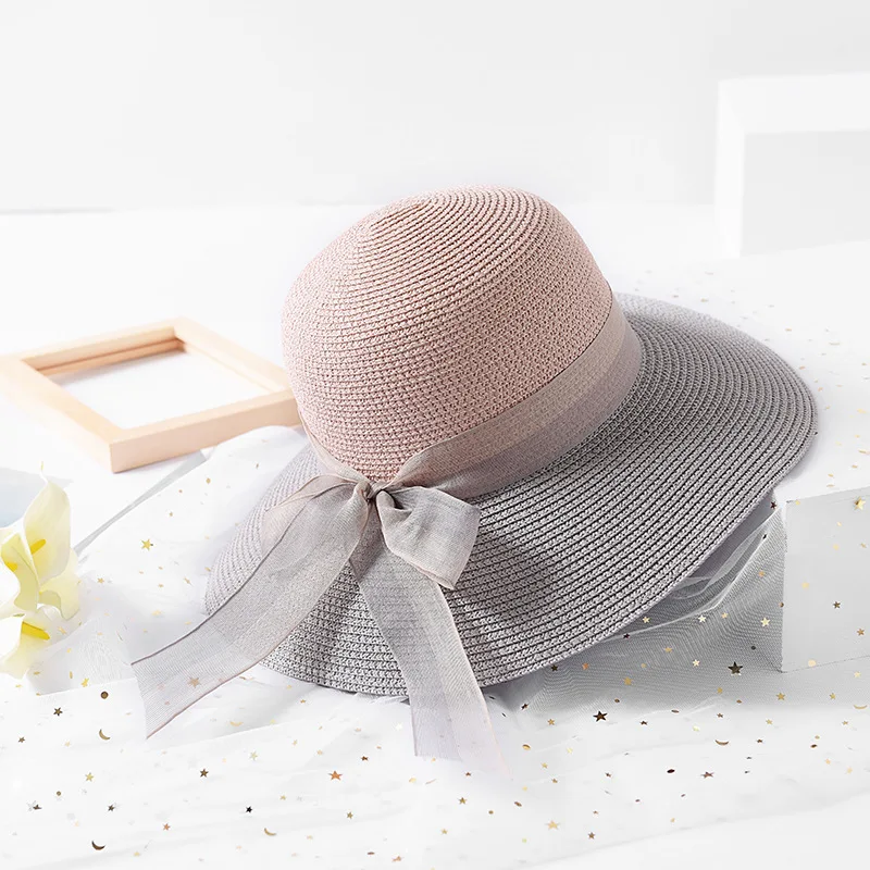The New Color Patchwork Ribbon Straw Hat Female Summer Beach Holiday Beach Hat Travel Sun Protection Hat