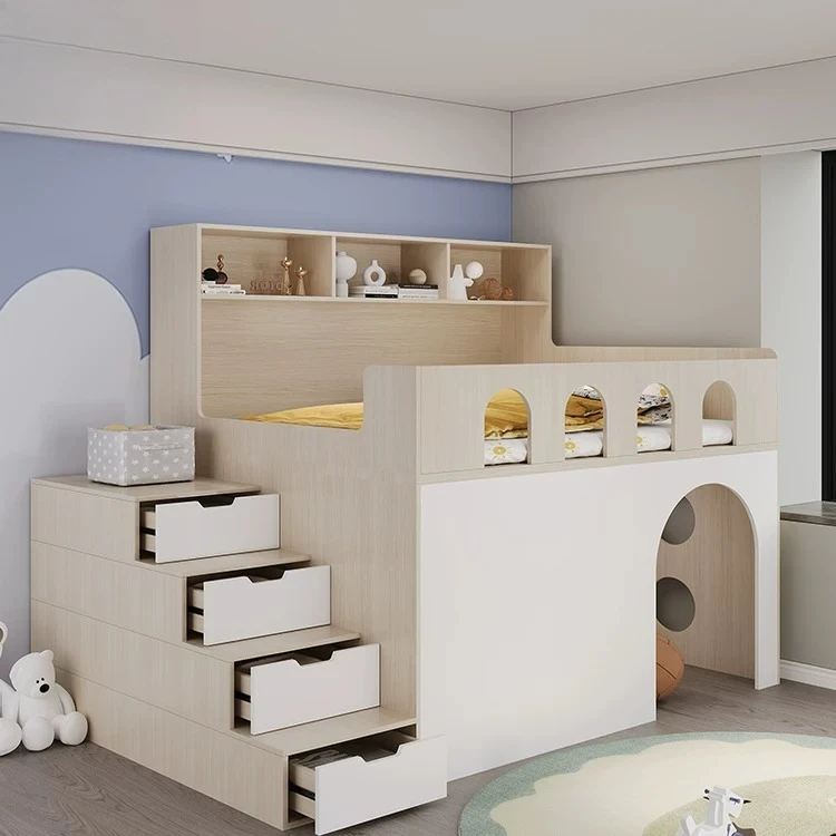 Half height bed small apartment cloakroom bed cabinet combination multifunctional secret base fun children