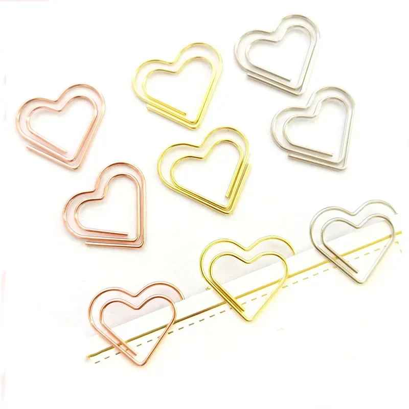 Juego de Clips de papel de corazones de Metal, Mini Clip de carpeta, marcapáginas, libro, BindingNote, decoración, papelería, escuela, oficina, suministros de encuadernación, 50 unids/set